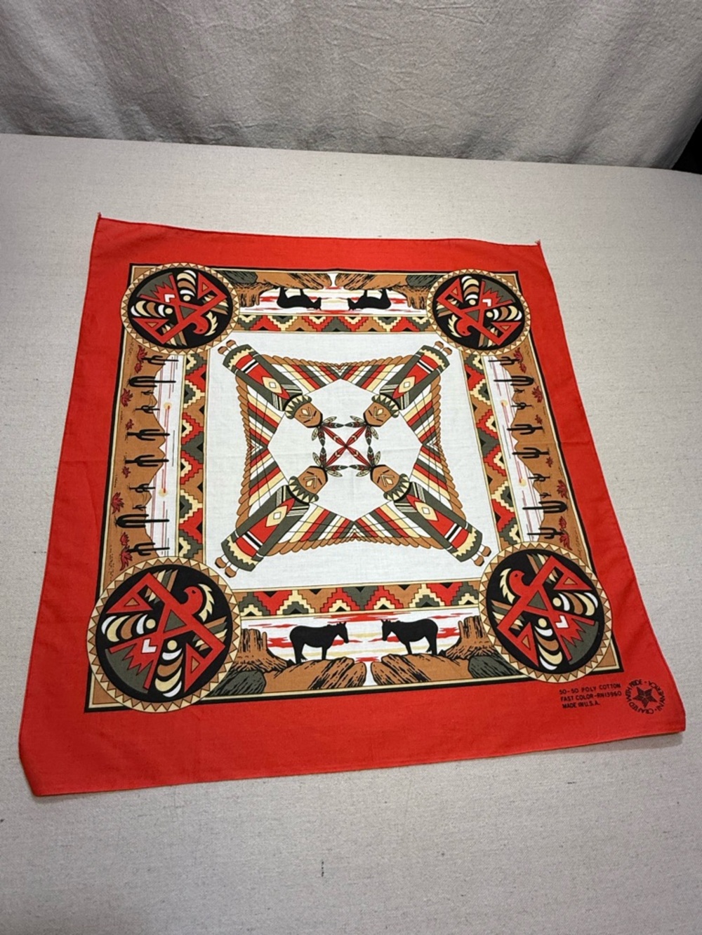 Southwestern Print Bandana Scarf - Red, Black, Tan